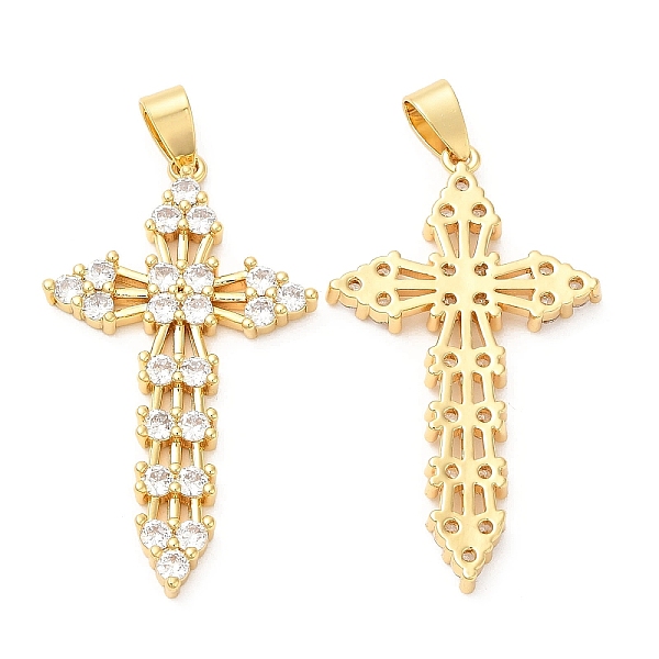 

PandaHall Brass Micro Pave Cubic Zirconia Pendants, Lead Free & Cadmium Free, Long-Lasting Plated, Cross, Real 18K Gold Plated, 45.5x27x4mm..., Clear