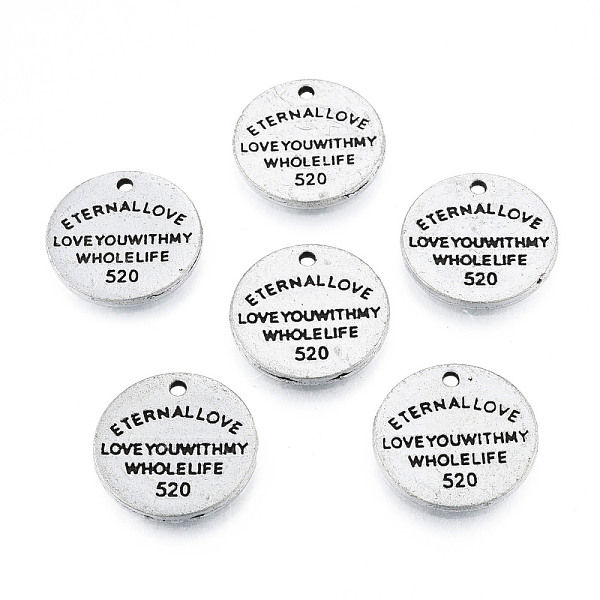 

PandaHall Tibetan Style Alloy Pendants, Cadmium Free & Lead Free, Flat Round with Word Eternal Love Love You with My Whole Life, Antique...