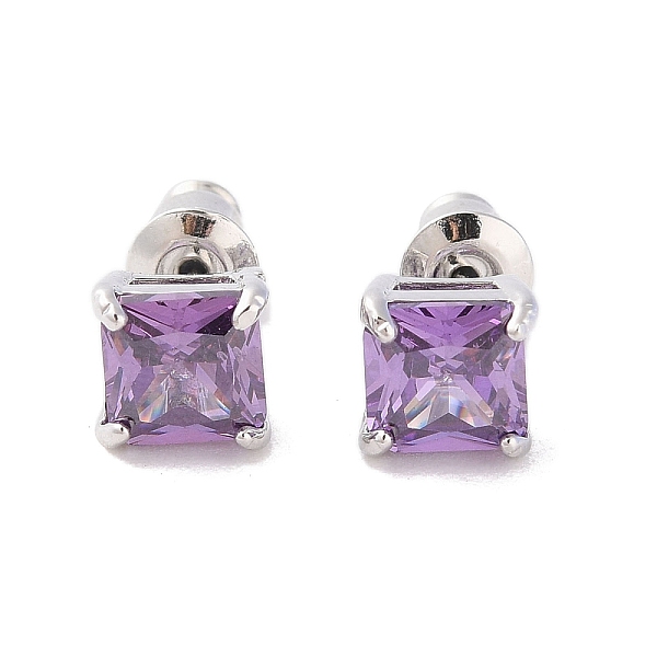 

PandaHall Rack Plating Brass Micro Pave Cubic Zirconia Stud Earrings, Long-lasting Plated, Square, Platinum, Lilac, 6.5x6.5mm Cubic Zirconia..., Purple