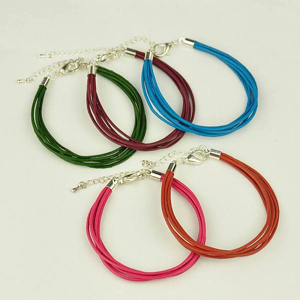 

PandaHall Fashion Bracelets, with Cowhide Leather Cord and Alloy Lobster Claw Clasps, Mixed Color, 198mm Alloy Multicolor