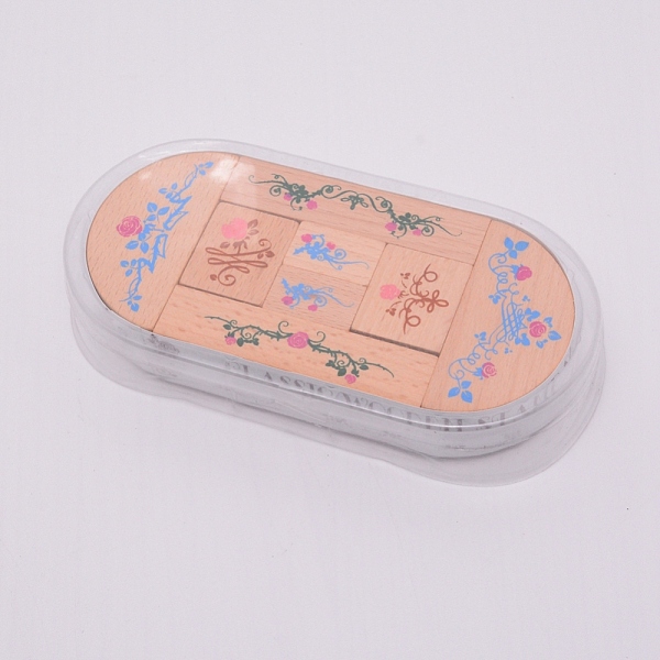 

PandaHall Wooden Stamps, with Rubber, Mixed Shape, Flower Pattern, 16~32x26~65x26mm, 8pcs/box Wood Flower
