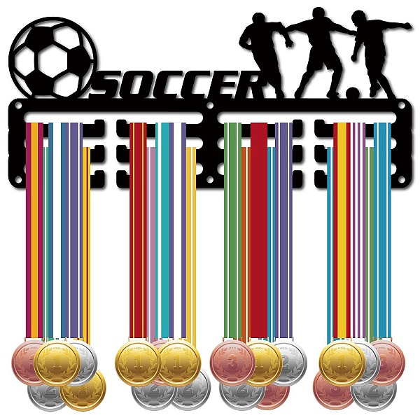 

PandaHall Sports Theme Iron Medal Hanger Holder Display Wall Rack, 3-Line, with Screws, Javelin, Football, 130x290mm, Hole: 5mm Iron..., Black
