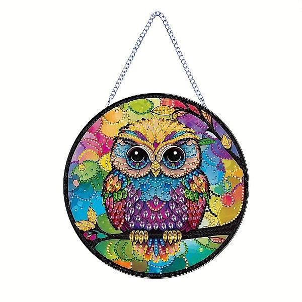 PandaHall Owl Pattern DIY Diamond Painting Pendant Decoration Kit, Hanging Door Sign Kits, Including Resin Rhinestones Bag, Diamond Sticky...