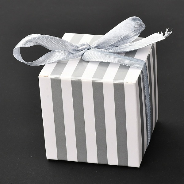 

PandaHall Square Foldable Creative Paper Gift Box, Stripe Pattern with Ribbon, Decorative Gift Box for Weddings, Silver, 55x55x55mm Paper...