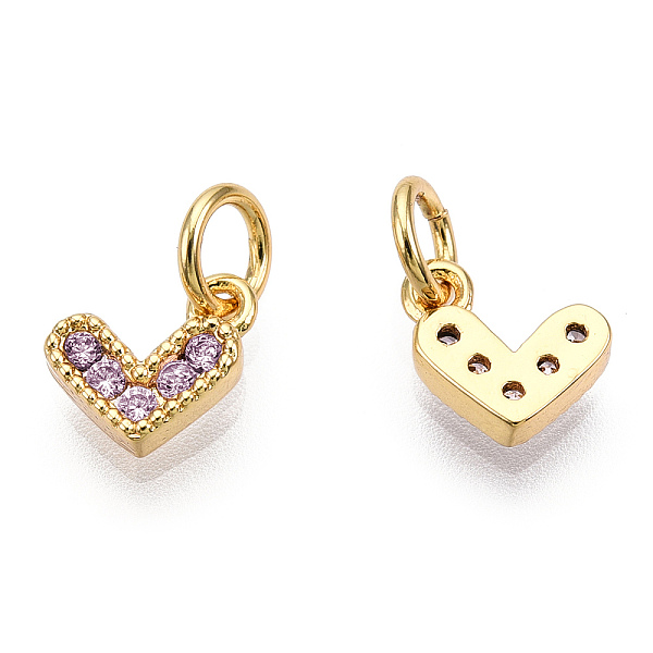 

PandaHall Brass Micro Pave Cubic Zirconia Charms, with Jump Ring, Heart, Real 16K Gold Plated, Nickel Free, Lavender Blush, 8x8x2mm, Jump...