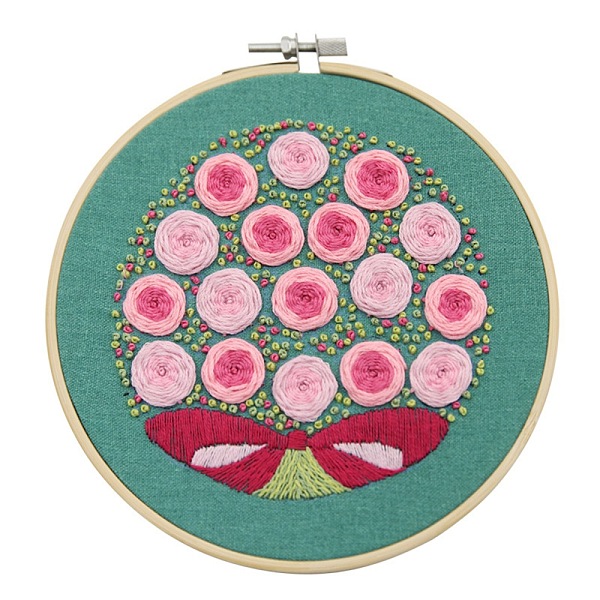 PandaHall Embroidery Kit, DIY Cross Stitch Kit, with Embroidery Hoops, Needle & Cloth with Rose Pattern, Colored Thread, Instruction, Rose...
