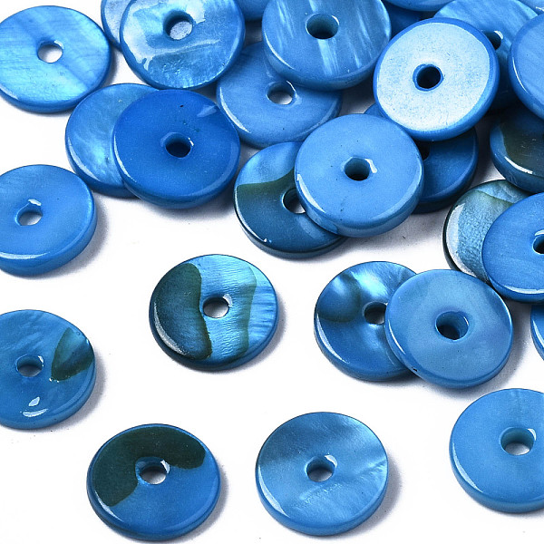 

PandaHall Spray Painted Natural Freshwater Shell Beads, Disc/Flat Round, Heishi Beads, Dodger Blue, 9x2mm, Hole: 1.6mm Freshwater Shell Disc