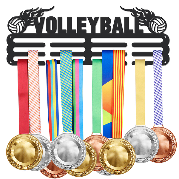 

PandaHall Sports Theme Iron Medal Hanger Holder Display Wall Rack, with Screws, Volleyball Pattern, 150x400mm Iron Volleyball