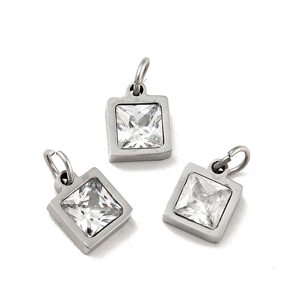 

PandaHall 304 Stainless Steel Pendants, with Cubic Zirconia and Jump Rings, Single Stone Charms, Square, Stainless Steel Color, Clear...