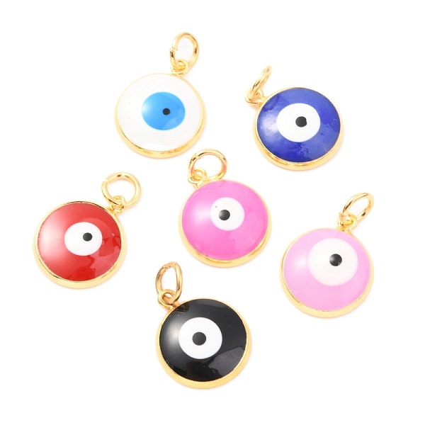 

PandaHall Brass Enamel Pendants, Real 18K Gold Plated, Long-Lasting Plated, with Jump Ring, Flat Round with Evil Eye, Mixed Color..., Multicolor