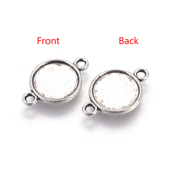 PandaHall Alloy Cabochon Connector Settings, Lead Free & Cadmium Free & Nickel Free, Flat Round, Antique Silver, 18x12x2mm, Tray: 10mm, Hole...