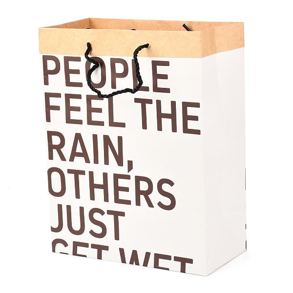 

PandaHall Rectangle Kraft Paper Bags, Gift Bags, Shopping Bags, with Handles & Word, White, 25.5x12.5x33cm Paper Word White