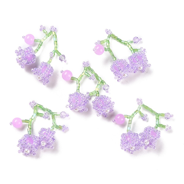 

PandaHall Seed & Acrylic & ABS Plastic Pearl Beaded Pendants, Cherry Charms, Blue Violet, 30~32x33~35x12~13mm, Hole: 1.2~1.4mm Glass Cherry