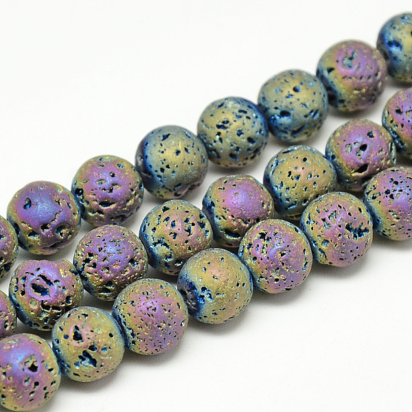 

PandaHall Electroplate Natural Lava Rock Beads Strands, Matte Style, Round, Multi-color Plated, 6~7mm, Hole: 1mm, about 60pcs/strand...