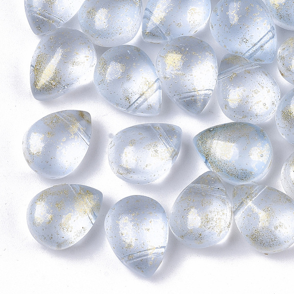 

PandaHall Transparent Spray Painted Glass Beads, Top Drilled Beads, with Glitter Powder, Frosted, Teardrop, Light Cyan, 12.5x9.5x7mm, Hole...