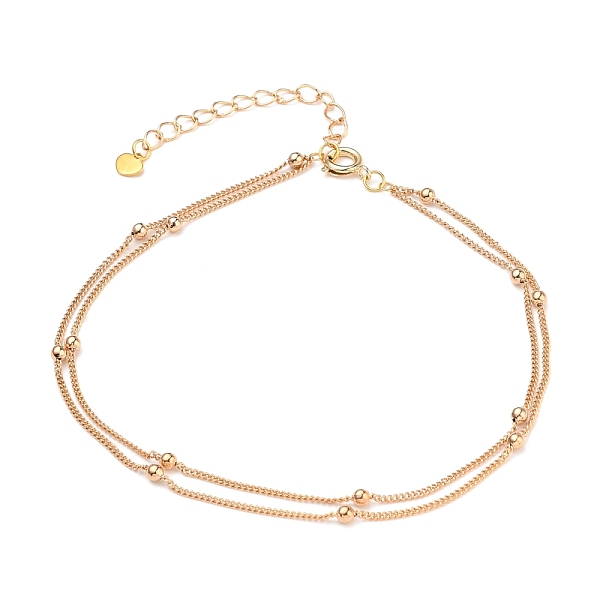 

PandaHall Brass Curb Chains Double Layer Anklets, with Heart 304 Stainless Steel Charms, Brass Round Beads and Spring Ring Clasps, Real 18K...