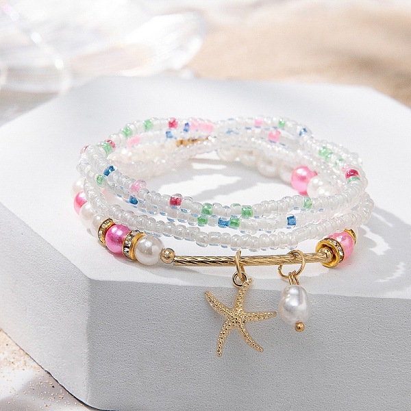 

PandaHall Bohemian Glass Beaded Stretch Bracelet Sets, Stackable Charm Bracelets for Women Glass