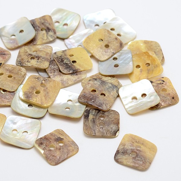 

PandaHall 2-Hole Square Mother of Pearl Buttons, Akoya Shell Button, Tan, 16x16x1mm, Hole: 2mm, about 720pcs/bag Mother of Pearl Square..., Orange
