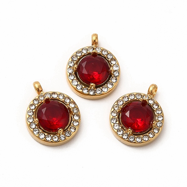 

PandaHall Vacuum Plating 304 Stainless Steel Cubic Zirconia Pendants, with Rhinestone, Flat Round Charms, FireBrick, 13x10.5x4mm, Hole..., Red