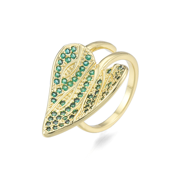 

PandaHall Cubic Zirconia Leaf Open Cuff Ring, Real 18K Gold Plated Brass Jewelry for Women, Nickel Free, Green, US Size 6(16.5mm)...