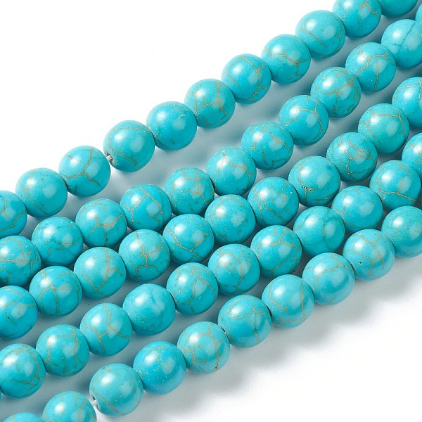 PandaHall Synthetic Turquoise Beads Strands, Dyed, Round, Dark Cyan, 8mm, Hole: 1.4mm, about 48pcs/strand, 14.40 inch(36.6cm) Synthetic...