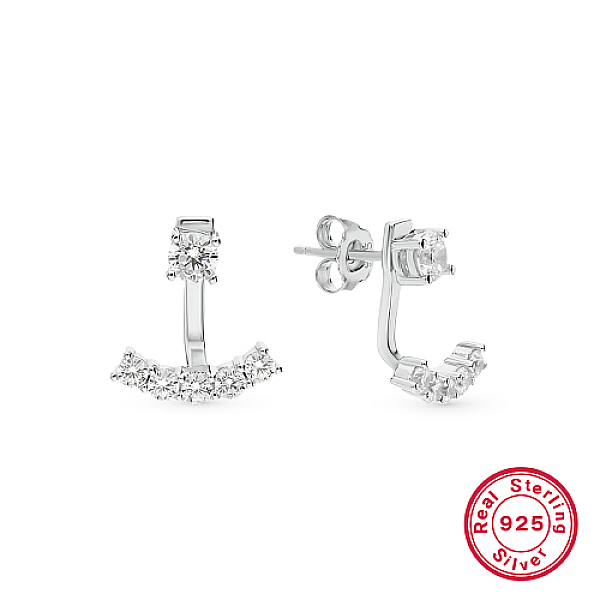 

PandaHall Rhodium Plated Platinum 925 Sterling Silver Micro Pave Cubic Zirconia Front Back Stud Earrings, with 925 Stamp, Arch, 14x14mm..., Clear