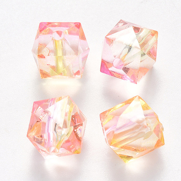 

PandaHall Two Tone Transparent Spray Painted Acrylic Beads, Polygon, Pearl Pink, 7.5x8x8mm, Hole: 1.8mm Acrylic Polygon Pink