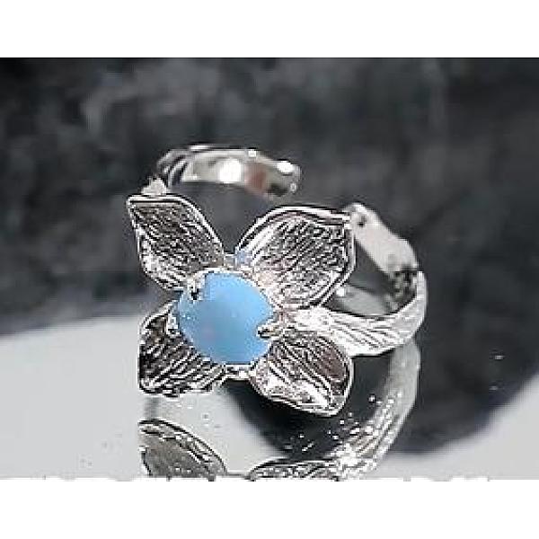

PandaHall 925 Sterling Silver Open Rings, Irregular Flower Design Inlaid with Blue Stone Adjustable Rings for Women, Platinum, 18.5mm, Inner...