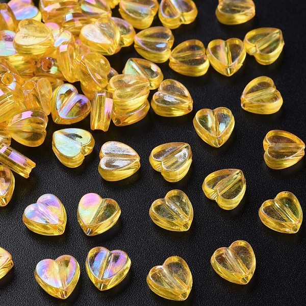 

PandaHall Transparent Acrylic Beads, AB Color Plated, Heart, Gold, 7.5x8x3mm, Hole: 1.8mm, about 3620pcs/500g Acrylic Heart Gold