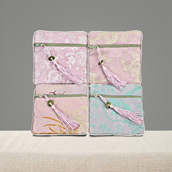 

PandaHall Double-layer Zipper Cloth Bag, Chinese Style Jewelry Storage Bag for Jewelry Accessories, Random Pattern, Pink, 11.5x11.5cm Cloth...