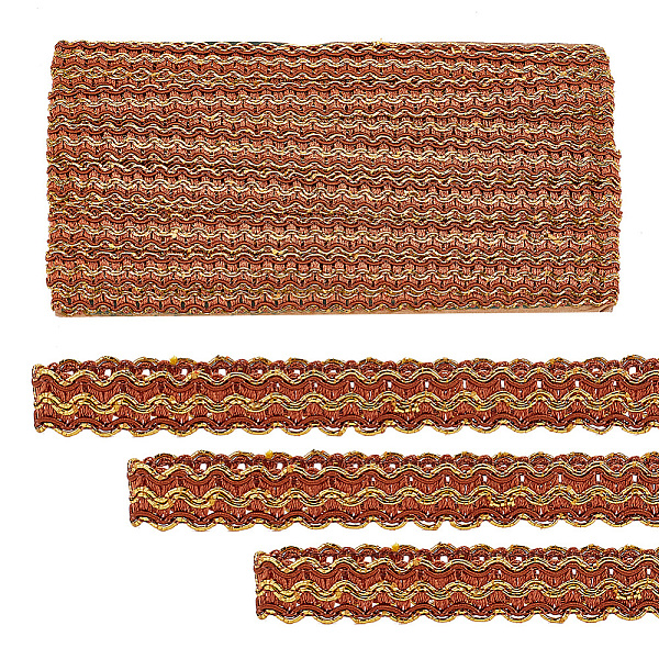 

PandaHall Filigree Corrugated Lace Ribbon, Wave Shape, for Clothing Accessories, Sienna, 15x1mm, 15 yard/roll Polyester Brown