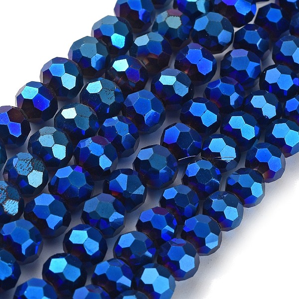 

PandaHall Electroplate Glass Bead Strands, Faceted(32 Facets), Round, Blue Plated, 8x7mm, Hole: 1mm, 72pcs/strand, 21.2 inch Glass Round