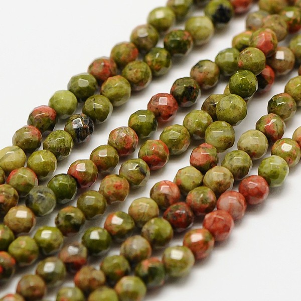 

PandaHall Natural Unakite Beads Strands, Faceted Round, 3mm, Hole: 0.8mm, about 136pcs/strand, 16 inch Unakite Round