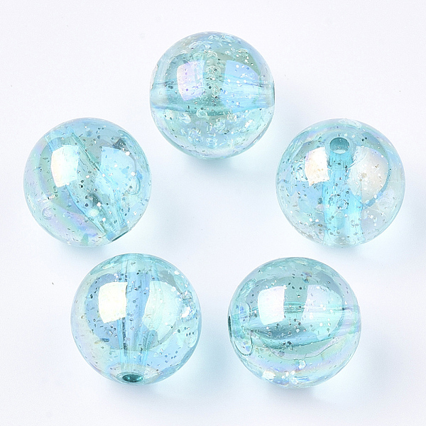 

PandaHall Transparent Acrylic Beads, with Glitter Powder, Glitter Beads, Round, Turquoise, 19~19.5x19mm, Hole: 2.5mm, about 110pcs/500g..., Green