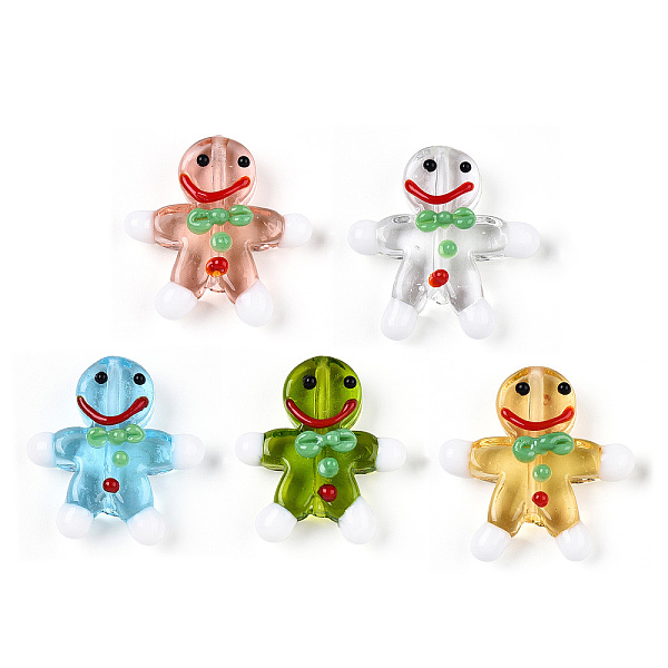 

PandaHall Gingerbread Man Handmade Lampwork Beads, Mixed Color, 27.5~28.5x23.5~24.5x7.5~8mm, Hole: 1.2mm Lampwork Human Multicolor