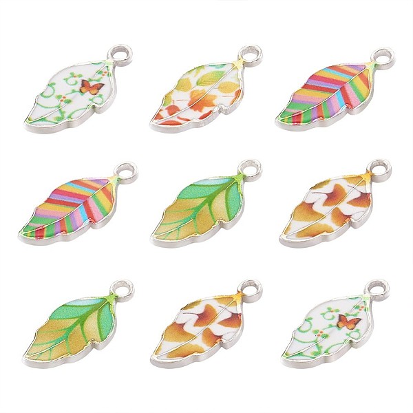 

PandaHall Alloy Enamel Pendants, Leaf, Platinum, Mixed Color, 21.5x10x2mm, Hole: 2mm, 5pcs/Set Alloy+Enamel Leaf Multicolor