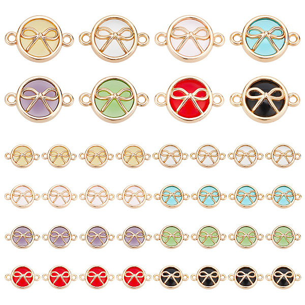 

PandaHall PH 32pcs Glass Connector Charms, 8 Colors Alloy Crystal Glass Links Pendants with Bowknot Flat Round Double Loop Charms for DIY..., Multicolor