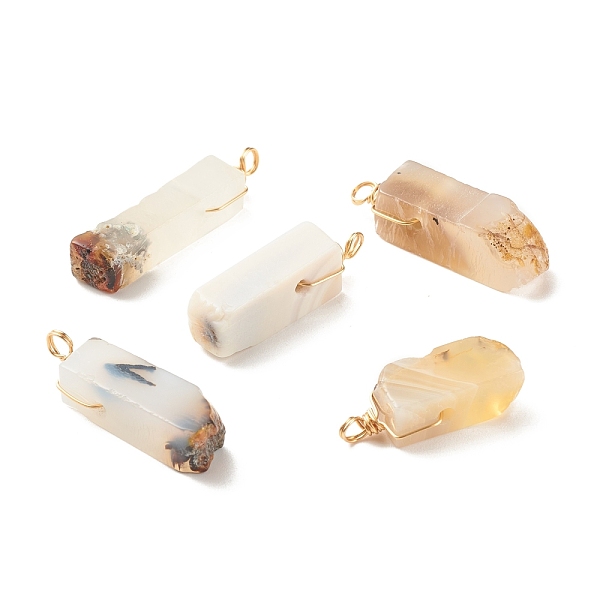 

PandaHall Natural Dendritic Agate Pendants, with Golden Tone Copper Wire Wrapped, Rectangle, Mixed Color, 30~41x9~11x9~11mm, Hole: 3mm..., Multicolor