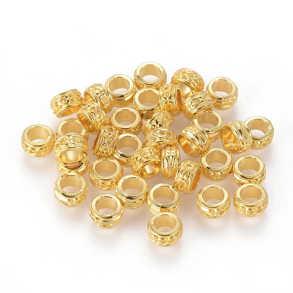 

PandaHall Tibetan Style Alloy Beads, Large Hole Beads, Lead Free and Cadmium Free, Rondelle, Golden, about 6mm in diameter, 3.5mm thick...