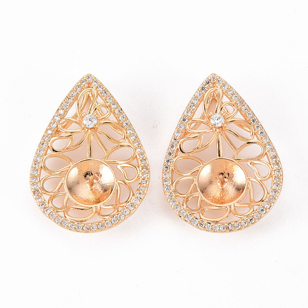 

PandaHall Brass Micro Pave Clear Cubic Zirconia Peg Bails, Nickel Free, for Half Drilled Bead, Teardrop, Real 18K Gold Plated...