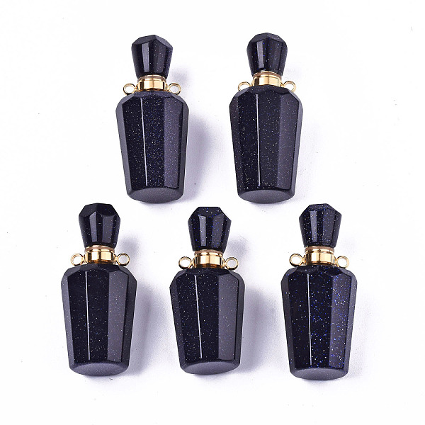 PandaHall Faceted Synthetic Blue Goldstone Pendants, Openable Perfume Bottle, with Golden Tone Brass Findings, Bottle, 36x15.5x15mm, Hole...