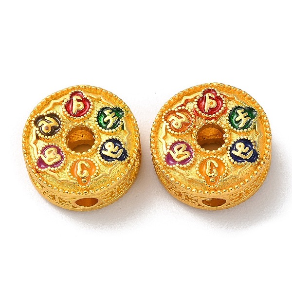 

PandaHall Rack Plating Alloy Enamel Beads, Cadmium Free & Lead Free, Flat Round, Matte Gold Color, Colorful, 13x6mm, Hole: 2.5mm...