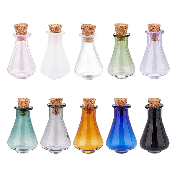 10 bouteille en verre avec bouchon en liège de 10 couleurs