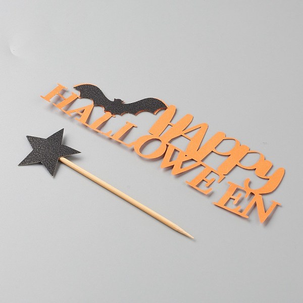 

PandaHall DIY Halloween Theme Paper Cake Insert Card Decoration, with Plastic Rod, for Cake Decoration, Bat and Word Happy Halloween, Mixed..., Multicolor
