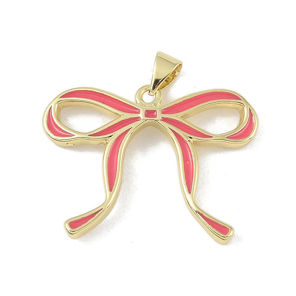 

PandaHall Brass Pendants, with Enamel, Bowknot Charm, Real 18K Gold Plated, Pale Violet Red, 21.5x28x3.5mm, Hole: 5x3mm Brass+Enamel Bowknot
