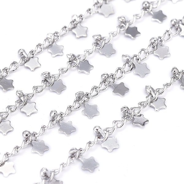 

PandaHall Handmade Brass Curb Chains, with Star Charms and Spool, Soldered, Long-Lasting Plated, Real Platinum Plated, Link: 3x2x1mm, Star...