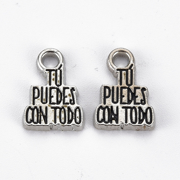 

PandaHall Rack Plating Alloy Enamel Charms, Cadmium Free & Lead Free, Platinum, Word, Black, 15x11x2mm, Hole: 2mm Alloy+Enamel Word Black