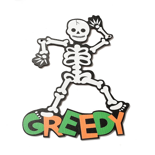 

PandaHall Single Face Printed Wood Big Pendants, Halloween Charms, Skull, 220x75x4mm, Hole: 4mm Wood Skull