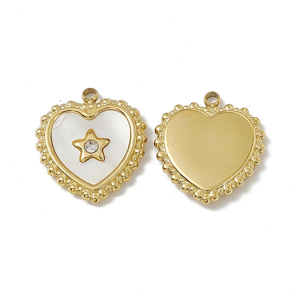 

PandaHall Vacuum Plating 201 Stainless Steel Pendants, Heart Charms, with Crystal Rhinestone and Shell, Real 18K Gold Plated, 17x15x2mm...
