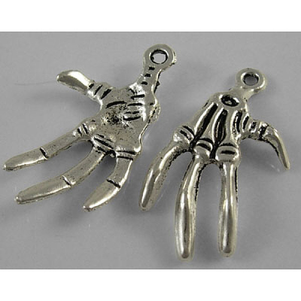 

PandaHall Tibetan Style Alloy Skeleton Hand Pendants for Halloween, Antique Silver, Lead Free & Cadmium Free & Nickel Free, 32x19x3mm, Hole...